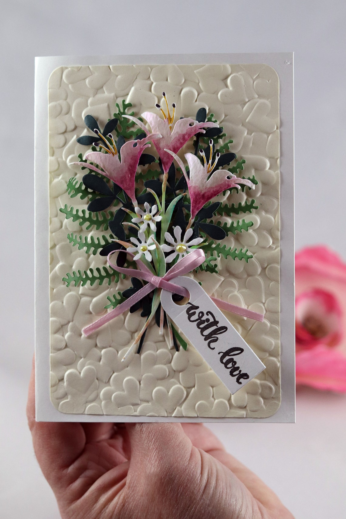 Handmade With Love Lily Bouquet Card for Valentines Day Etsy