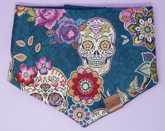 Bandana " Mexican Skulls " Petrol | Hondensjaal | Regelbaar