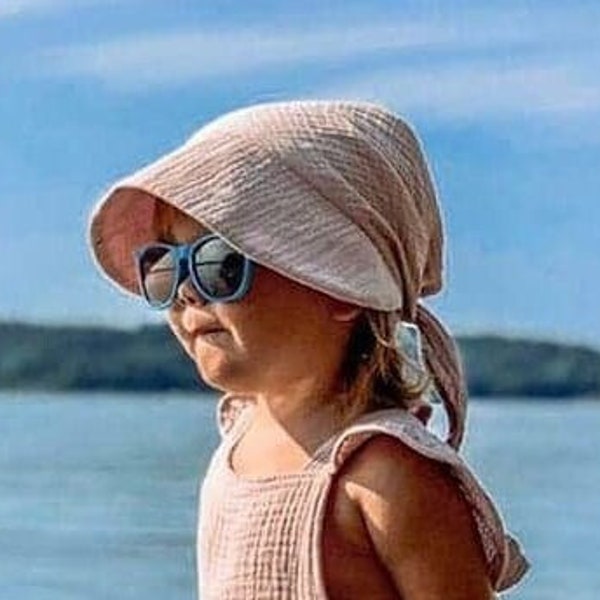 Sunbonnet summerhat uslin tied headscarf with sun visor, universal size summer pool on the beach, kids head sun protection