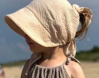 Gorro de verano para niña, pañuelo de muselina anudado con visera, talla universal, para piscina o playa, protección solar para la cabeza de los niños.