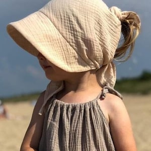 Kopftuch mädchen summerhat muslin tied headscarf with sun visor, universal size summer pool on the beach, kids head sun protection zdjęcie 1