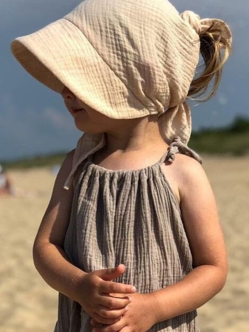 Kopftuch mädchen summerhat muslin tied headscarf with sun visor, universal size summer pool on the beach, kids head sun protection zdjęcie 1