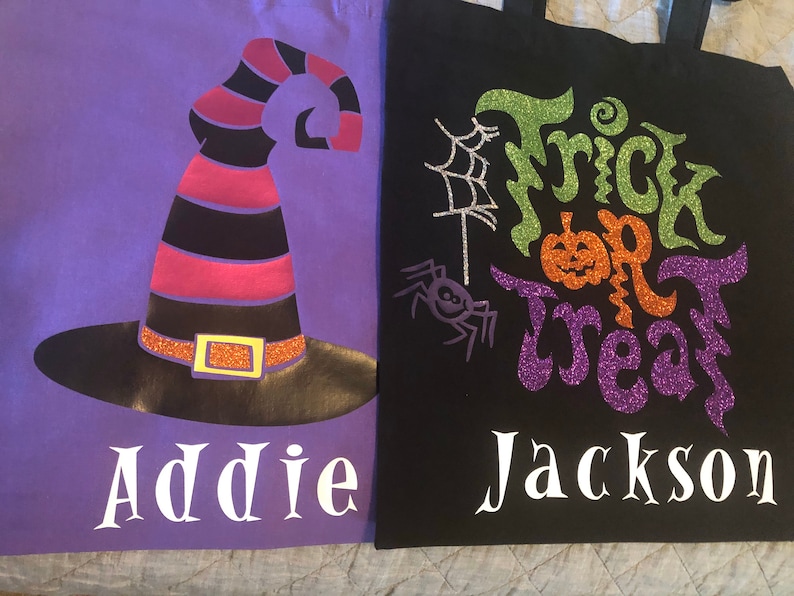 can be personalized with name Halloween trick or treat bag