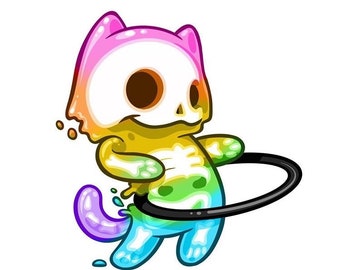 Rainbow Hula Hoop Skeleton Slime Kitty