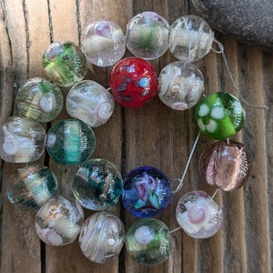Multicolor Spotted and Flower Glass Beads, 7&quot; Strand, Lampwork Glass Mixed Lot