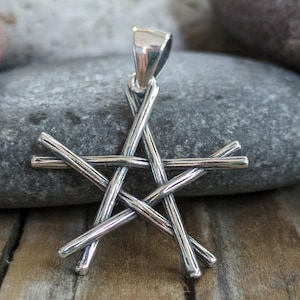 Sterling Silver Branch Pentagram Pendant, Chain Optional, Rustic Twig Pentagram Charm, Pentagram Jewelry