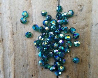 Green Swarovski Crystal 4mm Round Faceted Bead, FIFTEEN BEADS, Blue Green, Teal Crystal Beads, Jewelry Supplies, Beading Supplies