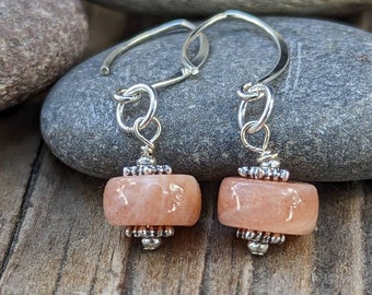 Peach Moonstone and Sterling Silver Earrings