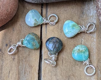 Blue Peruvian Opal and Sterling Silver Charm | 9mm Smooth Teardrop | ONE CHARM