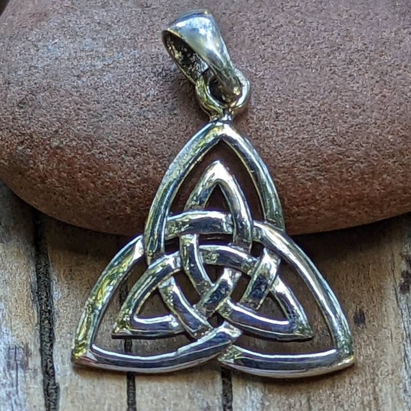 Celtic Knot Sterling Silver Charm, LARGE DOUBLE Celtic Knot Pendant, Chain Optional, Triquetra Charm