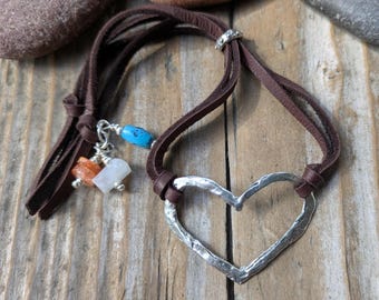 Sterling Silver Heart Bracelet | Adjustable Leather