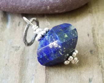 Lapis and Sterling Silver Pendant, Chain Optional, Twisted Briolette