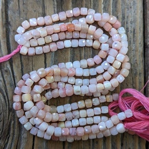 Peruvian Pink Opal Faceted 3.8 - 4mm Cube Bead, 7" Strand, October Birthstone