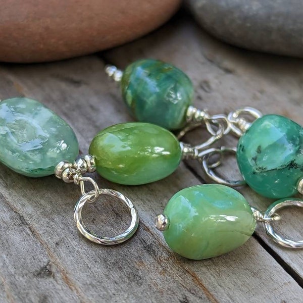 Green Peruvian Opal and Sterling Silver Birthstone Charm, CHOOSE ONE, October Birthstone