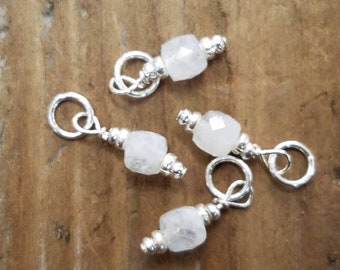 ONE Rainbow Moonstone and Sterling Silver Charm, TINY TINY 4mm Faceted Moonstone Cube Charm