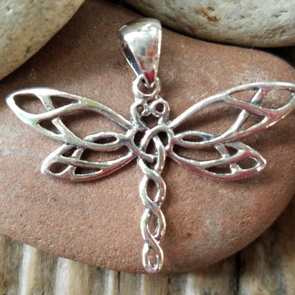 Celtic Dragonfly Sterling Silver Pendant, Chain Optional, Beading Supply