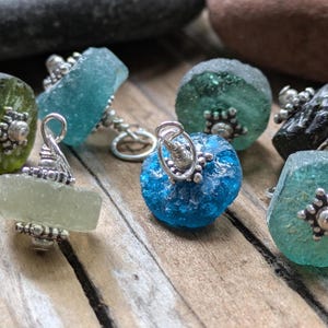 Multicolor Roman Glass and Sterling Silver Charms, ONE CHARM