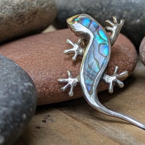 Abalone and Sterling Silver Gecko Pendant