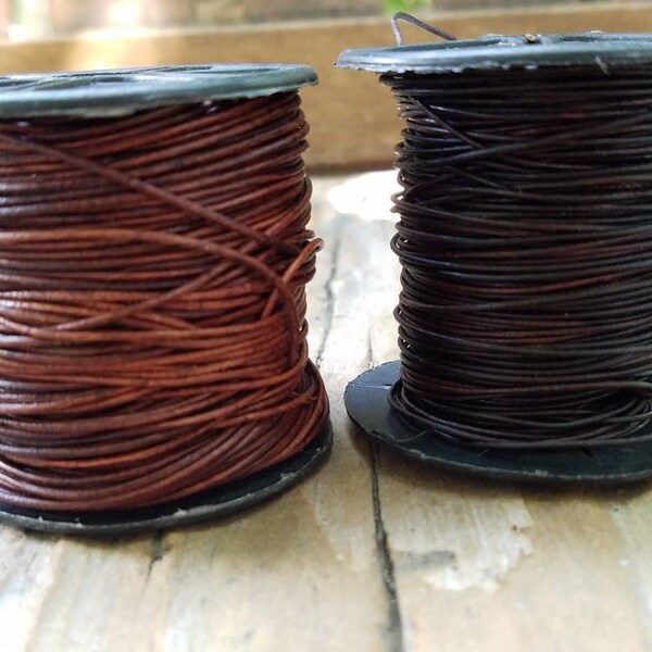 Medium Brown OR Chocolate Brown .05mm Round Leather Cord, Natural Leather, Made in USA, Genuine Leather, Wrap Bracelets
