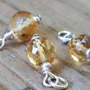 Citrine and Sterling Silver Birthstone Charm, ONE CHARM, 7mm Faceted Round, AAA Grade, November Birthstone Charm,