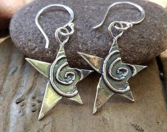 Sterling Silver Spiral Star Earrings