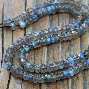 Labradorite 4 x 2 - 3mm Faceted Rondelle Bead, 11&quot; Strand