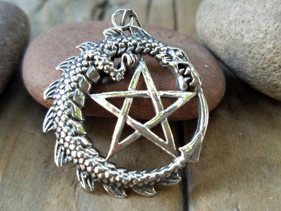 Sterling Silver Dragon Pentacle Pentagram Pendant Rainbow