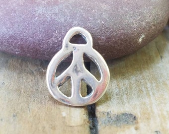 Artisan Peace Sign Sterling Silver Charm, 11mm, Chain Optional, Beading Supply, Jewelry Supply