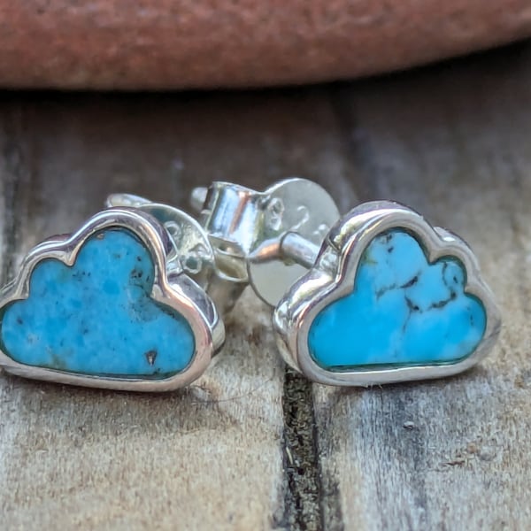 Turquoise and Sterling Silver Stud Cloud Earrings, December Birthstone, Staggs Lane