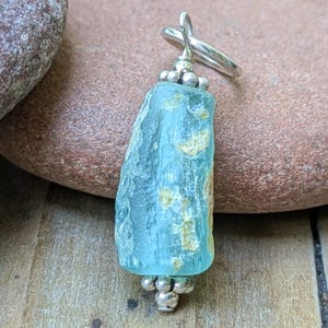 Blue Roman Glass and Sterling Silver Charm Pendant
