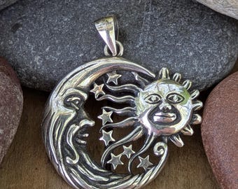 Moon, Sun and Stars Sterling Silver Pendant