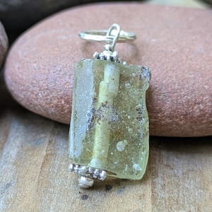 Green Roman Glass and Sterling Silver Charm