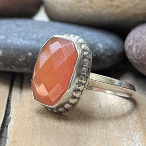 ARTISAN Red Onyx and Sterling Silver Rectangular Ring  | Size 7