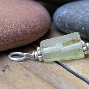 Light Green Roman Glass and Sterling Silver Charm