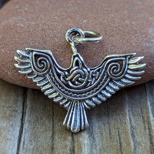 Sterling Silver Celtic Raven with Sacred Spirals Charm