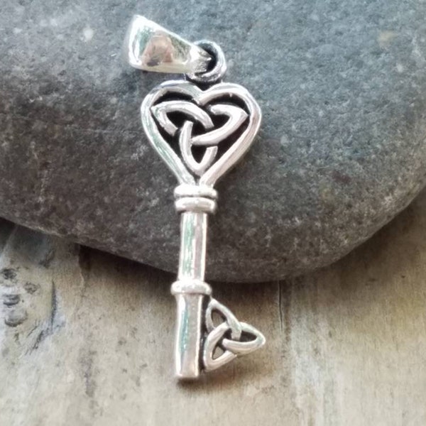 Celtic Knot Key and Sterling Silver Pendant, Chain Optional, Skeleton Key Charm, Celtic Charms, Beading Supply, Jewelry Supply