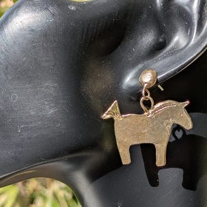 Gold Bronze Artisan Horse Earrings, Folk Art Horse Earring, Horse Jewelry