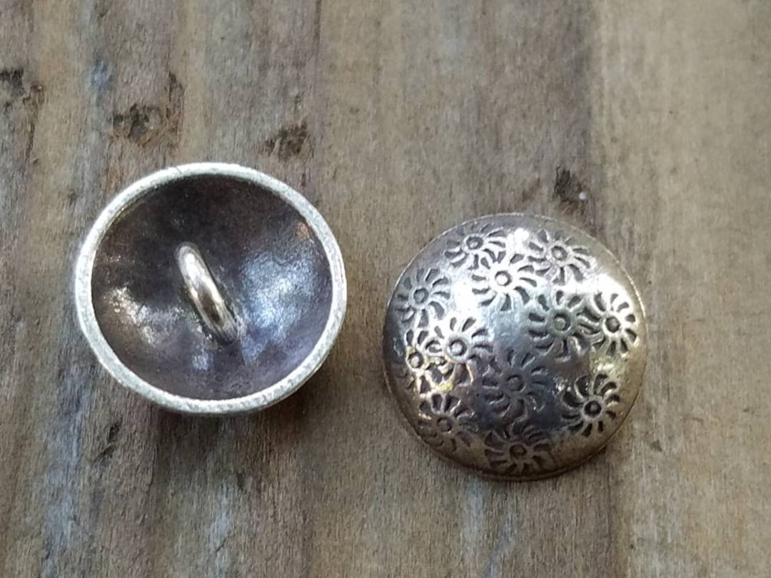 Hill Tribe Silver Flower Shank Button, 16mm, Sterling Silver, Shank
