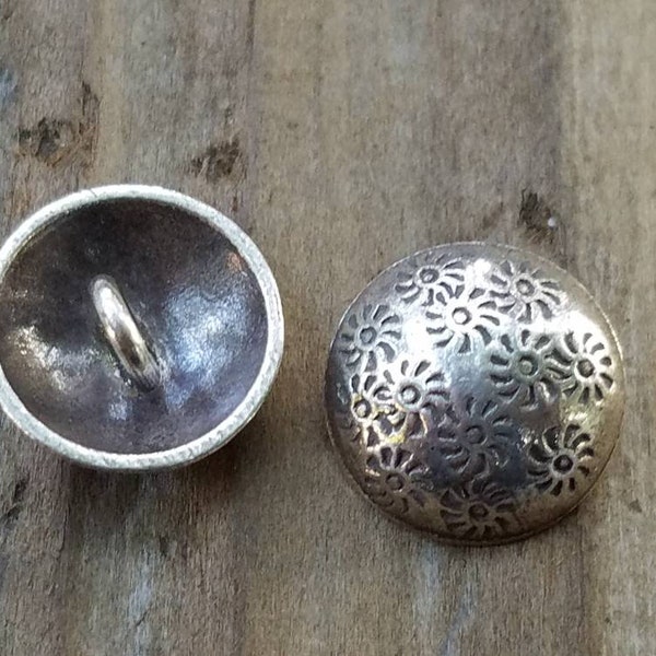 Hill Tribe Silver Flower Shank Button, 16mm, Sterling Silver, Shank Button, Flower Clasp, Jewelry Supply, Beading Supply