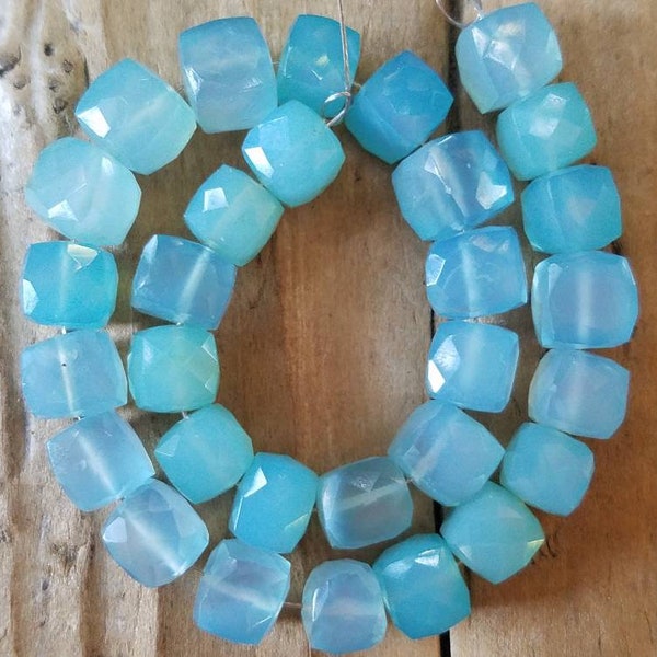 Blue Chalcedony 6.5 - 7mm Faceted Cube Beads, TWO or FOUR BEADS, Ice Blue Chalcedony, Semi Precious Gemstone, Beading Supply, Jewelry Supply