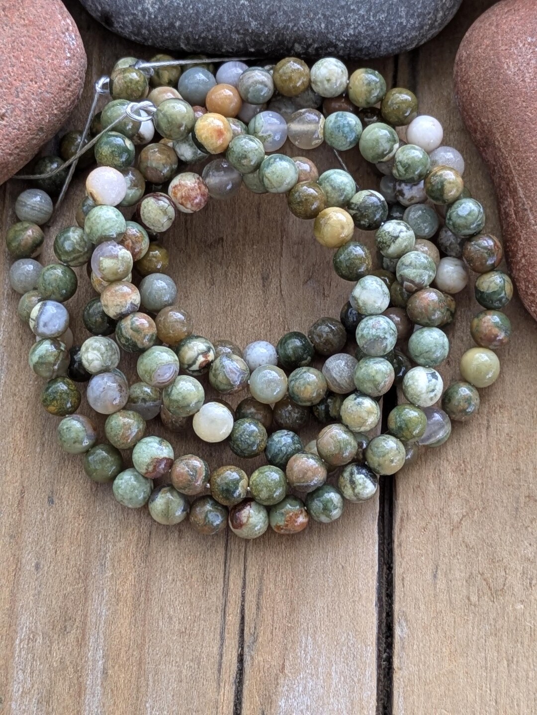 Pyroclastic Rhyolite Green Green Birds Eye Rhyolite 4mm Smooth Round Beads | 13