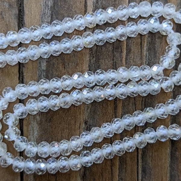 MYSTIC White Topaz 3.5 x 2.5mm Faceted Rondelle Bead, 6.5" STRAND, November Birthstone