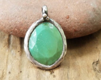 Green Turquoise and Sterling Silver Artisan Teardrop Pendant, Chain Optional, December Birthstone Charm, Beading Supply
