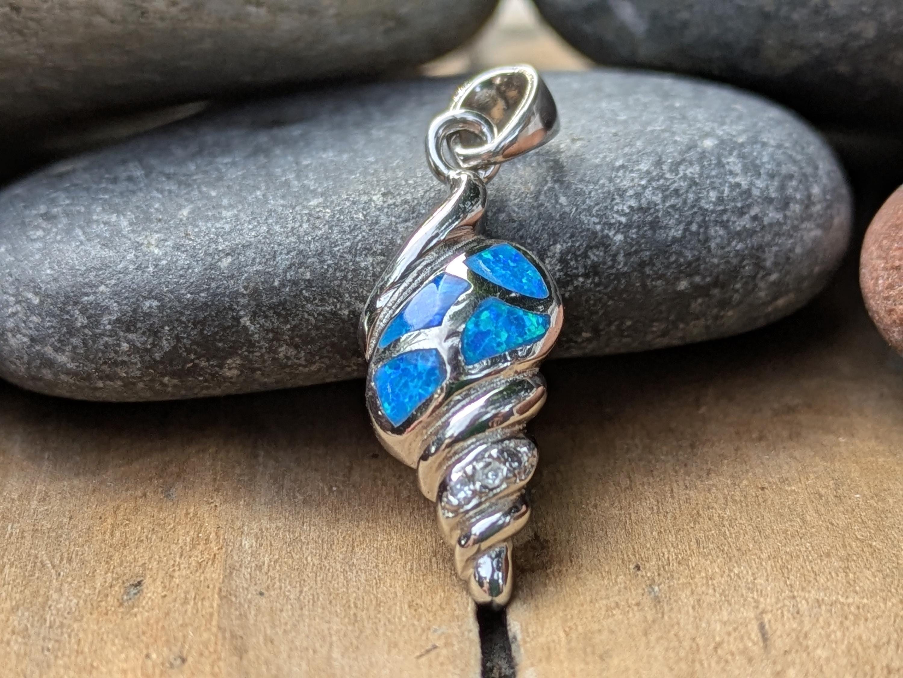 Blue Opal Auger Shell Sterling Silver Charm | Conch Charm - Etsy