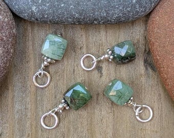 Emerald and Sterling Silver Faceted Cube Charm | ONE Charm