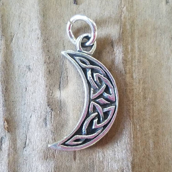Celtic Crescent Moon and Sterling Silver Charm, Chain Optional, Celtic Knot Charm, Celtic Half Moon Charm, Beading Supply, Jewelry Supply
