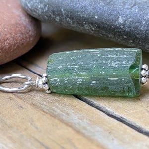 Dark Green Roman Glass and Sterling Silver Charm Pendant