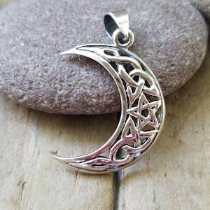 Sterling Silver Celtic Crescent Moon Pendant