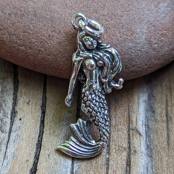Mermaid Sterling Silver Charm, Sea Creature Jewelry, Chain Optional, Mermaid Jewelry