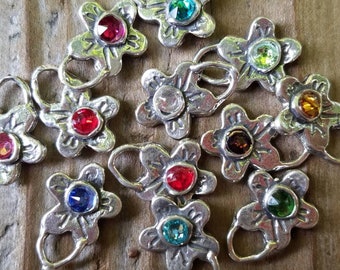 Swarovski Crystal and Sterling Silver Birthstone Flower Charm